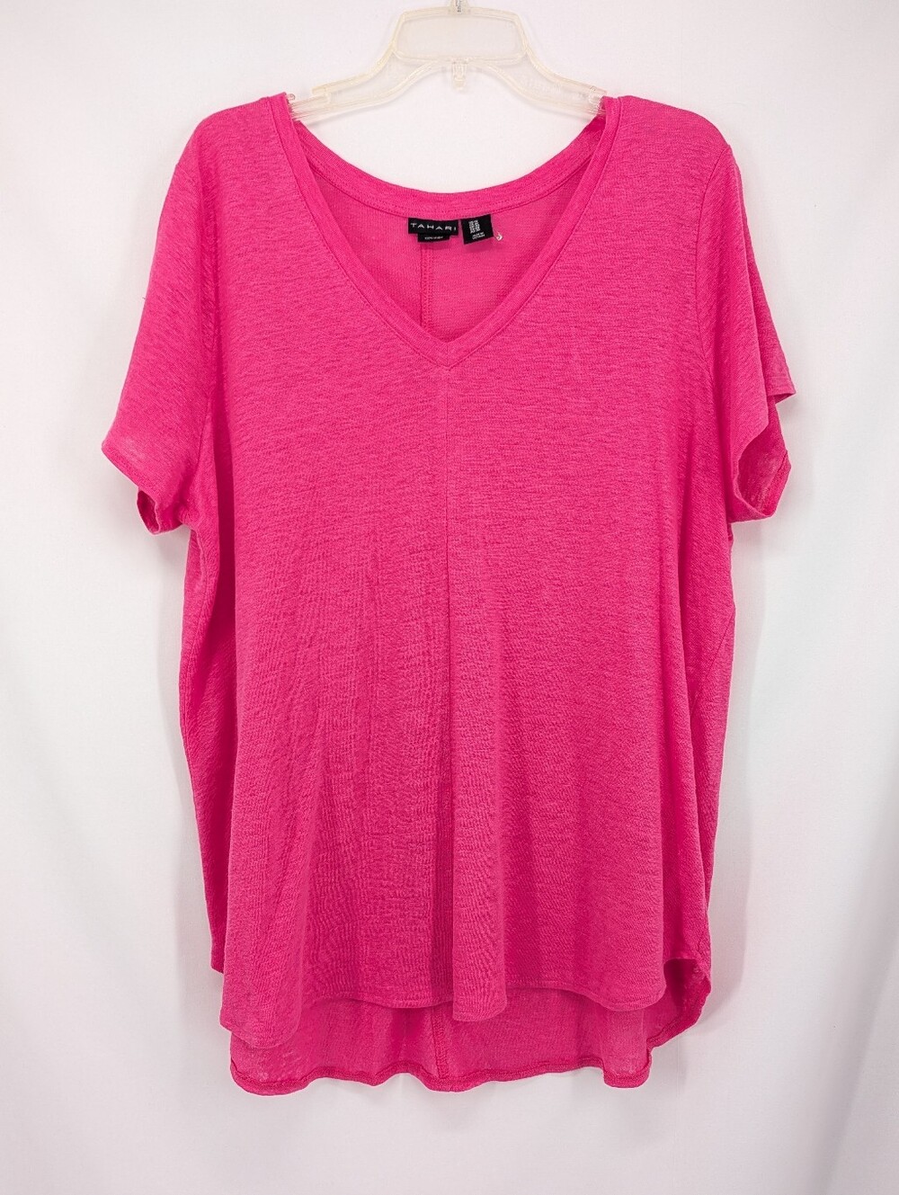 Tahari Linen Pink V-Neck Short Sleeve T-Shirt Size 1x Lightweight Summer